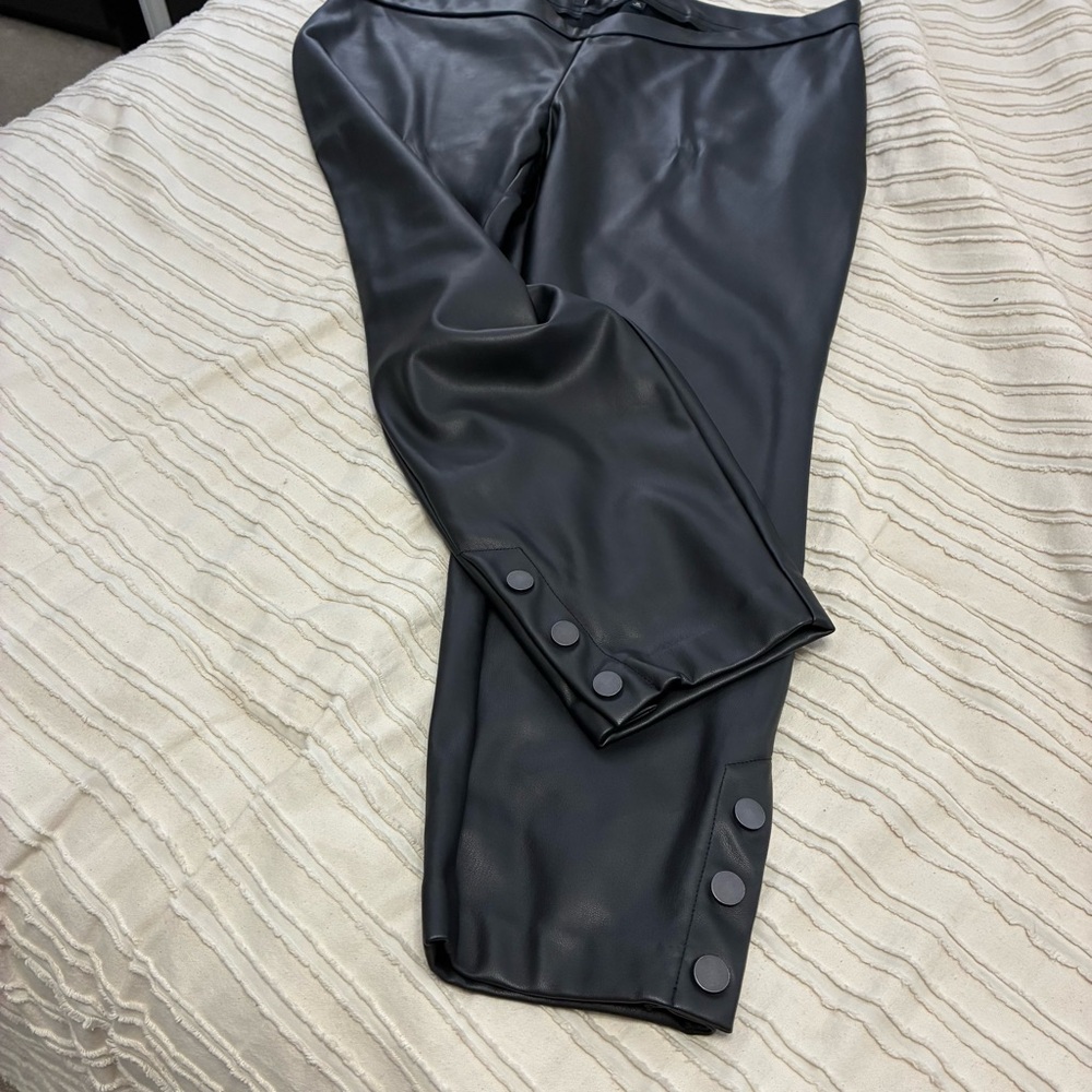Reitmans black Faux Leather Pants. Size 20 petite. Fun button detail on ankles